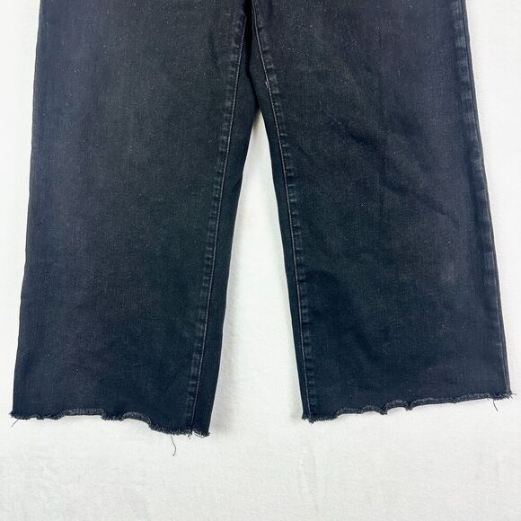 Mica Denim High Rise Wide Leg Crop Jeans Size 30 Black Raw Hem Stretch - Picture 5 of 8